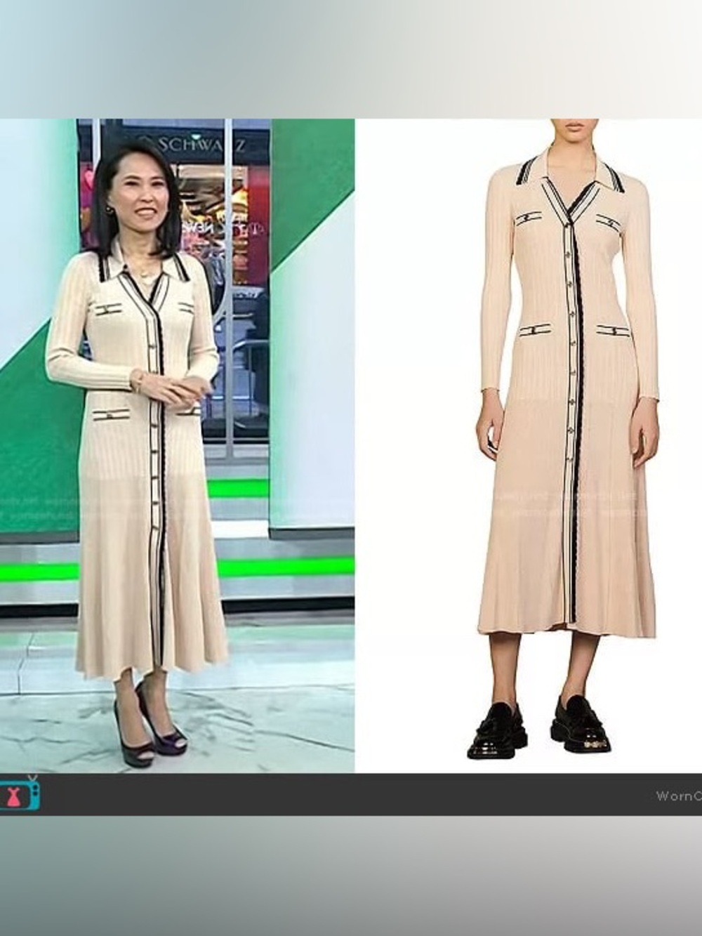Sandro Alexandrine ribbed knitted button-front midi dress in beige - Picture 5 of 11